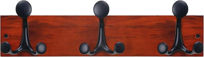 SKOLOO 17-Inch Cherry Wood Coat Rack Wall Mount with 3 Triple Hooks - Ideal for Family Entrances, Classrooms, and Pet Supplies Storage - Perfect Coat Hooks for Wall