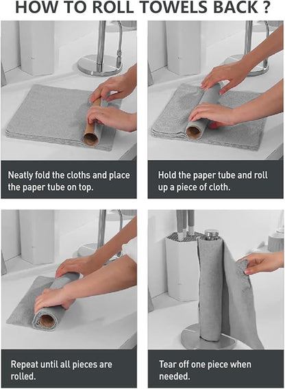 Fantasticlean Microfiber Cleaning Cloth Roll -40 Pack, Tear Away Microfiber Towels, 12" x 12", Reusable, Washable, Scratch Free, Ultra Absorbent Dish Rags for Car, Home, Garage or Shop (Grey)