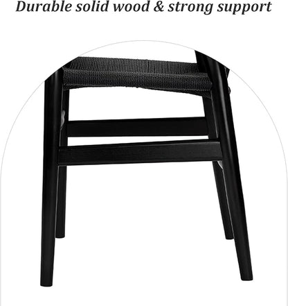 Wishbone Chair Natural Solid Wood Dining Chair/Hans Wegner Y Chair Rattan and Wood Accent Armrest Chairs Set of 4 (Ash Wood + Black 4 Chairs)