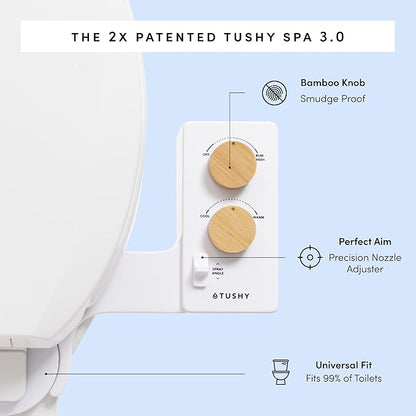 TUSHY 3.0 Spa Bidet Attachment. Cool to Warm Water. It's Time to Replace Toilet Paper, Fresh Water Spray (Requires Sink Access for Optional Temperature Control), Bamboo