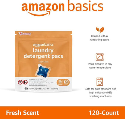 Amazon Basics Laundry Detergent Pacs, Fresh Scent, 120 Count (Previously Solimo)