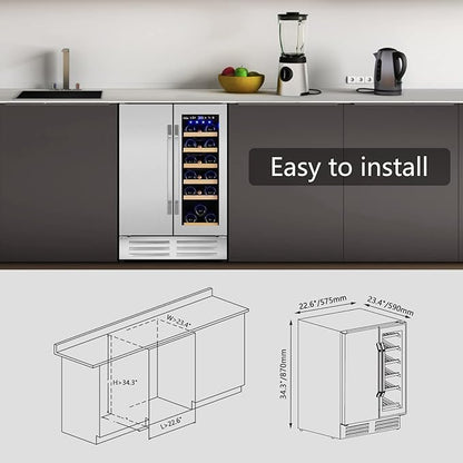 Wine and Beverage Refrigerator,24 Inch Dual Zone Wine Beverage Cooler, Built-in/Freestanding Beer and Wine Fridge with a Powerful Compressor, 20 Bottles and 88 Cans Capacity