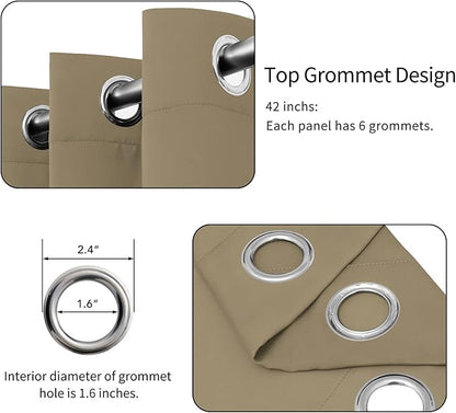 Easy-Going Blackout Curtains for Bedroom, Solid Thermal Insulated Grommet and Noise Reduction Window Drapes, Room Darkening Curtains for Living Room, 2 Panels(42x72 in, Tan)