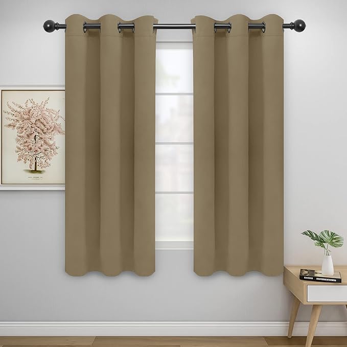 Easy-Going Blackout Curtains for Bedroom, Solid Thermal Insulated Grommet and Noise Reduction Window Drapes, Room Darkening Curtains for Living Room, 2 Panels(42x63 in, Tan)