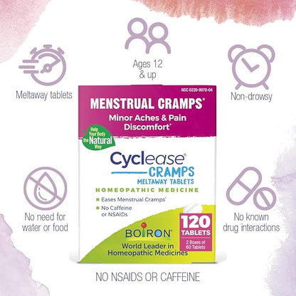 Boiron Cyclease Cramps for Relief from Menstrual Cramps, Aches, Pain, and Discomfort - 120 Count (2 Pack of 60)