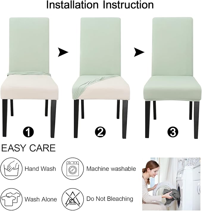 JQinHome Smoke Green Chair Covers for Dining Room Set of 2, High Stretch Removable Washable Parsons Chair Slipcover for Home Party Hotel Wedding Ceremony (2PCS,Smoke Green)