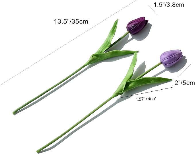 Mandy's Artificial Tulips 20 Stems Shades of Purple PU Faux Flowers for Wedding Home Decor 13.5 Inch