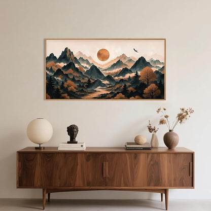 Large Boho Mountain Framed Canvas Wall Art Set, Brown Ridge Landscape Wall Decor, Pine Tree Scenery Wall Painting, Abstract Wilderness Art Print for Living Room, Bedroom, Office - 20X40
