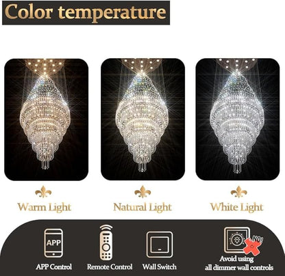 Flashing God D48''X H120''High Ceiling Chandelier Crystal Raindrop Chandeliers Large Villa Chandelier Entrance Foyer Hight Ceiling Lighting LED Dimmable 2700K-4500K-6000K 24 LED Bulbs Include