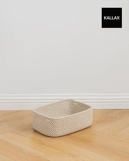 Small Woven Basket, 12 x 8 x 4.5 Inches, Storage Basket for Organizing, Cute Small Rope Shelf Closet Cube Storage Bins Baskets for Shelves, Dog Toy Gift Baskets Empty, 3 Pack Brown