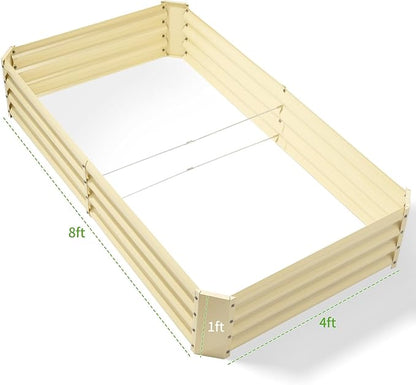 Land Guard 8×4×1ft Galvanized Metal Raised Garden Bed, Metal Planter Kit Box Outdoor for Deep-Rooted Vegetables, Flowers, Green and Herbs (Cream Yellow)…
