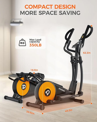pooboo Elliptical Machine, Elliptical Exercise Machine with 16-Level Resistance&Hyper-Quiet Magnetic Driving System, Elliptical Machine for Home with LCD Monitor&15.5IN Stride, 350LBS Weight Capacity