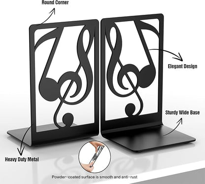 Metal Book Ends 1 Pair for Heavy Books & Shelves - Black Home Decorative Book Shelf Holder Gifts