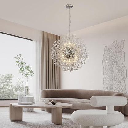 Dandelion Crystal Chandelier with Chrome, Modern Large Sputnik Hanging Lamp, Sunflower Beaded Pendant Light Fixtures High Ceiling for Living Room Bedroom Dining Room (Chrome 16Lights)