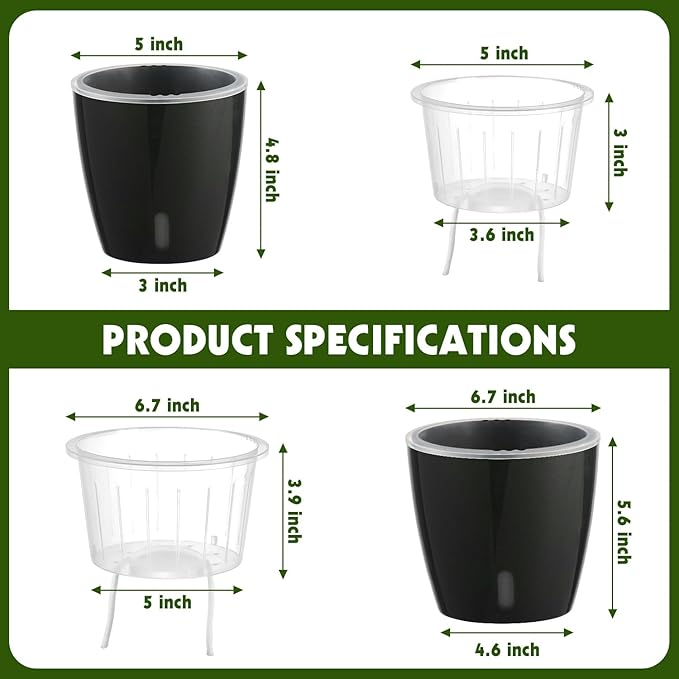 Self Watering Pots for Indoor Plants, 12-Pack 5'' Self Watering Planter with Drainage Holes, Small African Violet Pots with Water Indicator, Clear Wick Pot, White/Black/Blue/Rose Gold