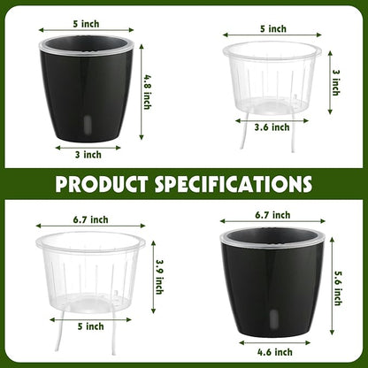 Self Watering Pots for Indoor Plants, 12-Pack 5'' Self Watering Planter with Drainage Holes, Small African Violet Pots with Water Indicator, Clear Wick Pot, White/Black/Blue/Rose Gold