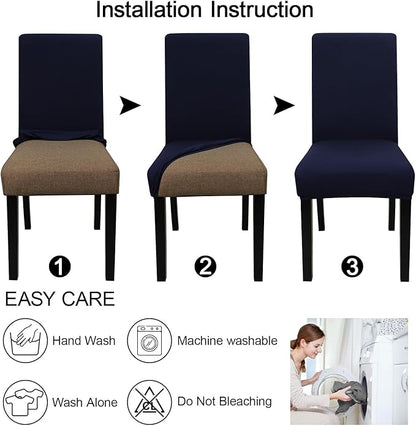JQinHome 6 Pcs Dining Chair Slipcover,High Stretch Removable Washable Chair Seat Protector Cover for Home Party Hotel Wedding Ceremony (Navy Blue)