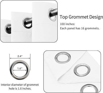 Easy-Going Blackout Door Curtains for Bedroom, Solid Thermal Insulated Grommet and Noise Reduction Window Drapes, Room Darkening Curtains for Living Room, 1 Panel (100x96 in, White)