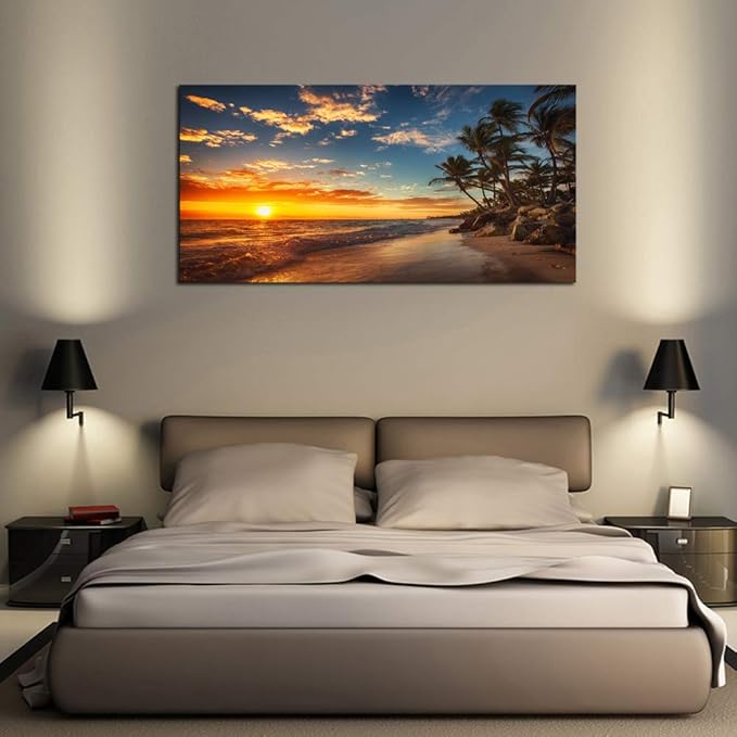 DZL Art S74750 Canvas Painting Print Paradise Tropical Island Beach with Palms Photograph Print Nature Pictures Wall Art Canvas Prints Painting for Living Room Bedroom Decor Office Wall Decor