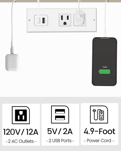 TUTOTAK End Table with Charging Station, Set of 2, Small Side Table with Outlets, Nightstand Bedside Table, 2-Tier Storage Shelf for Small Space, Living Room, Bedroom White TB01BW041