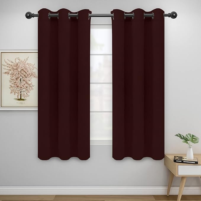 Easy-Going Blackout Curtains for Bedroom, Solid Thermal Insulated Grommet and Noise Reduction Window Drapes, Room Darkening Curtains for Living Room, 2 Panels(42x63 in, Wine)