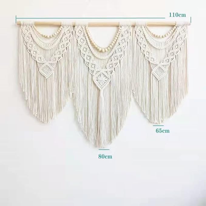 guzhiou large macrame wall hanging - Boho Tapestry Macrame Wall Decor Art- Chic Bohemian Handmade Woven Tapestry Home Decoration for Bedroom Living Room Apartment Wedding Party - 43"x32" (Wood bead)