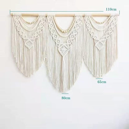 guzhiou large macrame wall hanging - Boho Tapestry Macrame Wall Decor Art- Chic Bohemian Handmade Woven Tapestry Home Decoration for Bedroom Living Room Apartment Wedding Party - 43"x32" (Wood bead)