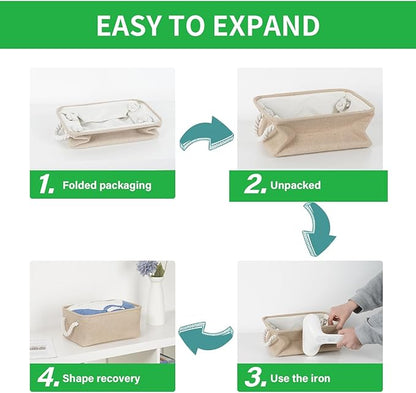 Bidtakay Large Storage Baskets for Shelves 3 Pack Fabric Storage Bins for Organizing Linen Collapsible Organizer for Closet-Flaxen