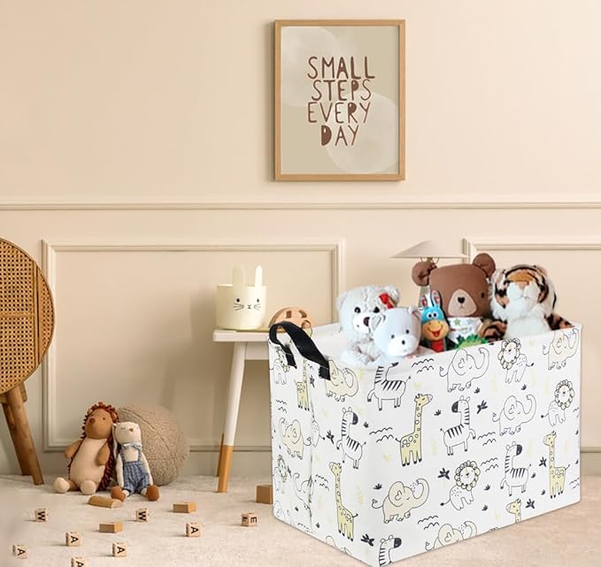 HIYAGON Baby Baskets kids Toy Basket for Boy and Girls Woodland Gift Basket Empty Cute Storage Bin Organizer Box Rectangular Animal Room Decor for Books(Animal)