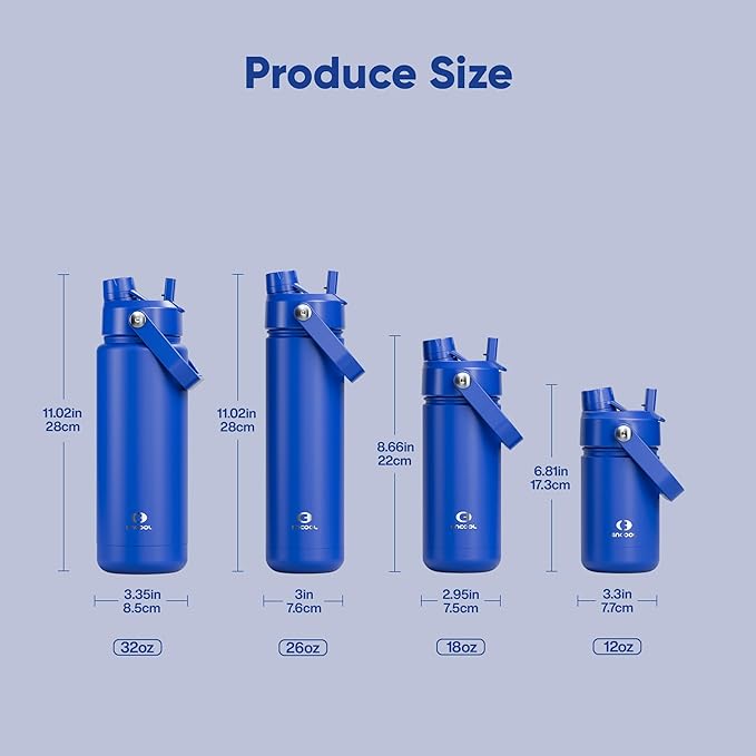 Insulated Water Bottle with Straw Stainless Steel Water Bottle, Leak-Proof, BPA-Free, Double Wall Vacuum Keeps Cold for 24 Hours for Sports, Travel, School (26 oz, Royal Blue)