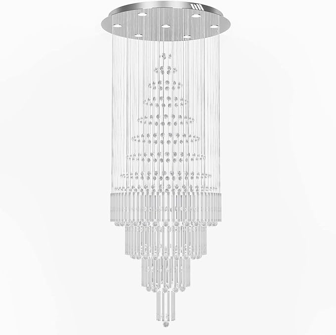 Flashing God D32''X H110'' High Ceiling Chandelier Crystal Raindrop Chandeliers Staircase Large Chandelier Villa Entrance Foyer Ceiling Light High Ceiling Pendant Light Fixture