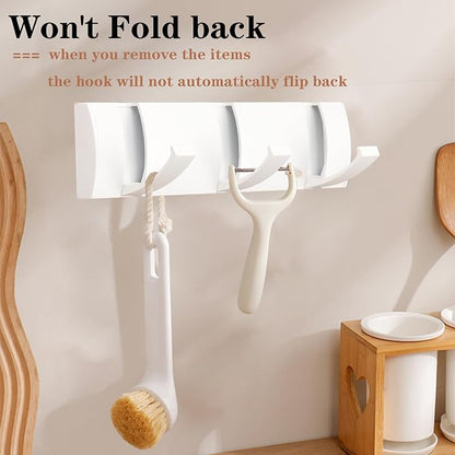 Folding Coat Hooks, Wall Mounted Coat Rack with 3 Retractable Hooks, Heavy Duty Towel Rack for Bathroom Wall Hook for Hanging Clothes Bathrobe, Stainless Steel Coat Hanger for Entryway(White)