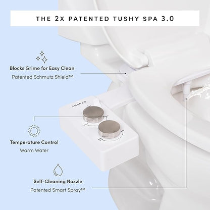 TUSHY Spa Self-Cleaning Warm Water Toilet Bidet Attachment. Adjustable Nozzle, Angle & Pressure Control. Easy DIY Home Install, Requires Sink Access for Optional Warm Water Control. (Biscuit/Platinum)