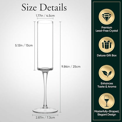 JYB&XY Champagne Flutes Set of 6 Hand Blown Elegant Champagne Glasses With Long Stem Elegant Sparkling Wine Stemware 6.5oz- for Women, Men, Wedding, Anniversary, Christmas, Birthday,Parties