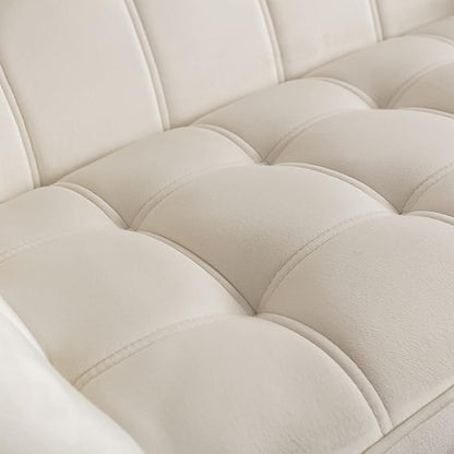 48" Small Loveseat for Small Spaces, Modern Sherpa Mini Sofa Couch 2-Seater Velvet Love Seat with Quilting Back and Gold Legs for Living Room/Bedroom, Cream