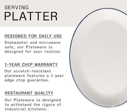Made In Cookware - Serving Platter - White With Navy Rim- Porcelain England