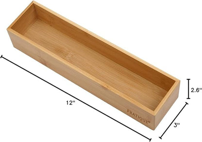 Bamboo Drawer Organizer - Kitchen Utensil Organizer Silverware Tray Cutlery Holder，Office Desk Supplies and Accessories (12x3x2.6 inch)