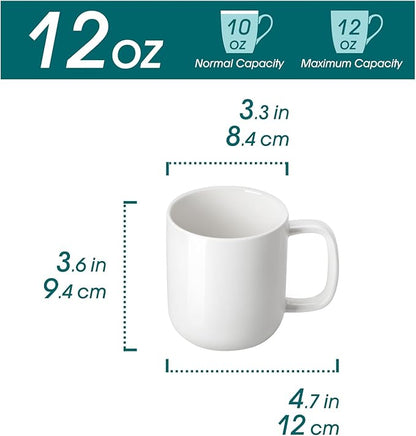 vancasso Porcelain Coffee Mugs Set, 12 oz Ceramic Coffee Cups for Latte Hot Tea Cappuccino Cocoa Milk Cups Set of 6, Dishwasher & Microwave Safe, White