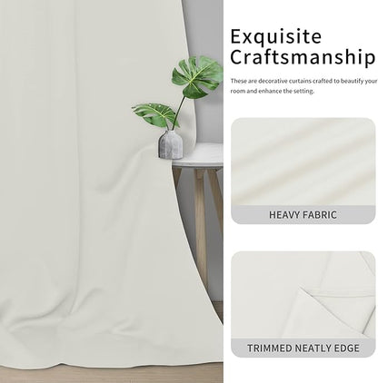 Easy-Going Blackout Curtains for Bedroom, Solid Thermal Insulated Grommet and Noise Reduction Window Drapes, Room Darkening Curtains for Living Room, 2 Panels(42x63 in, Ivory)