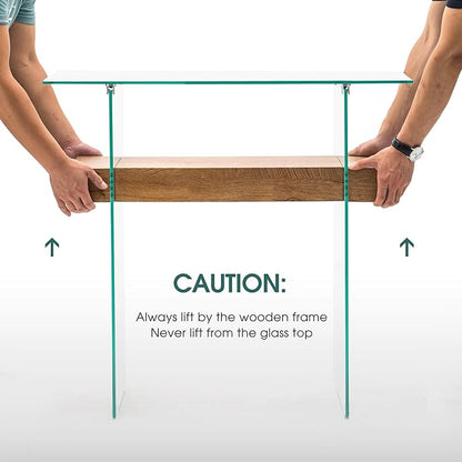ivinta Glass Console Table with Storage, 31.5'' Modern Narrow Entryway Table for Small Space with Natural Wood Shelves for Living Room, Hallway, Foyer, Bedroom 5103 (Natural)
