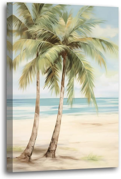 LURENCZH Tropical Beach Canvas Wall Art Seaside Palm Tree Picture Wall Decor Ocean Scenery Painting Prints for Bathroom Decor Framed(Beach-2,24.00" x 36.00")