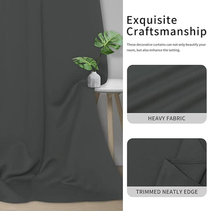Easy-Going Blackout Curtains for Bedroom, Solid Thermal Insulated Grommet and Noise Reduction Window Drapes, Room Darkening Curtains for Living Room, 2 Panels(46x84 in, Dark Gray)
