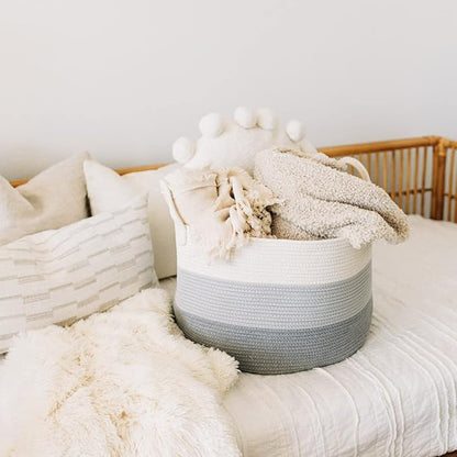 OrganiHaus Large Laundry Basket, Woven Cotton Rope Basket for Blankets, Toy Storage, Nursery Hamper, Living Room Decor Organizer, Soft & Durable Hamper with Handles, 20x13 inches - Gray