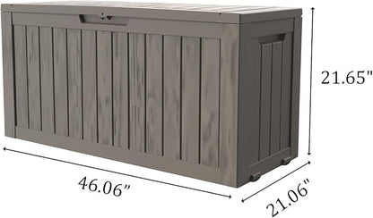 90 Gallon Lockable Resin Deck Box with Wheels, Waterproof & UV-Resistant Outdoor Storage Box for Outdoor Cushion Storage, Garden Tools & Pool Accessories Storage, Gray