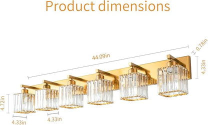 Modern 6-Light Gold Brushed Brass Finish Crystal Wall Light for Bathroom Vanity