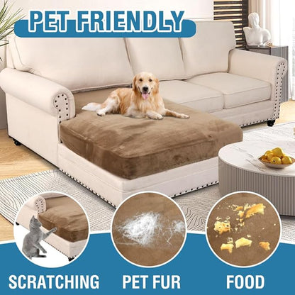H.VERSAILTEX Velvet Stretch Individual Chaise Cover Sectional Couch Covers for L Shaped Sofa Both Left/Right Furniture Protector Seat Cushion Sofa Cover (1 Piece Chaise Cover, Camel)