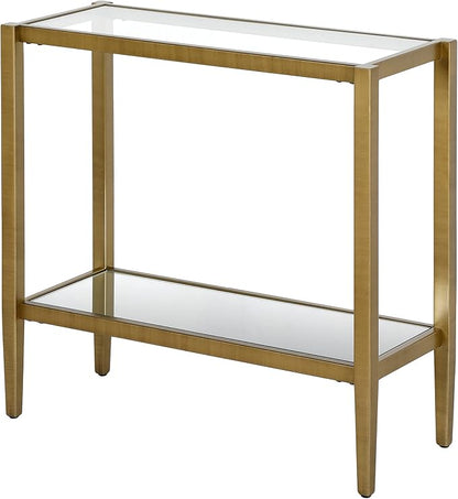 Henn&Hart 24" Wide Rectangular Side Table with Glass Shelf in Antique Brass, Table for Living Room, Bedroom