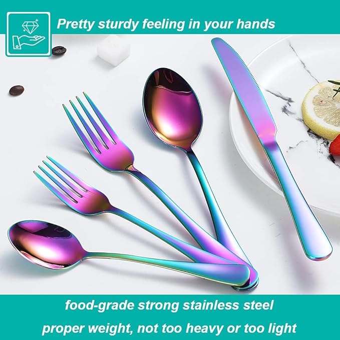 20 Pcs Rainbow Silverware Set for 4, Food Grade Stainless Steel Flatware Set, Eating Utensils Sets Include Fork/Knife/Spoon,Home Kitchen Tableware Set, Reusable Cutlery Set, Dishwasher Safe