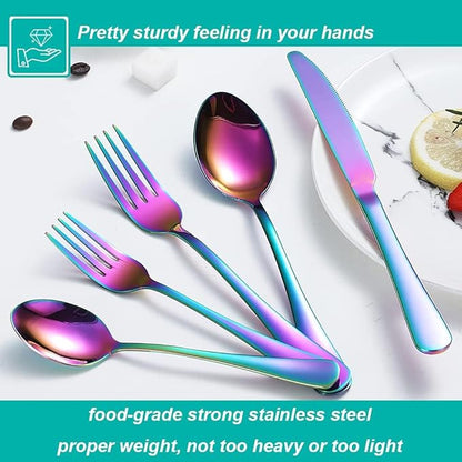 20 Pcs Rainbow Silverware Set for 4, Food Grade Stainless Steel Flatware Set, Eating Utensils Sets Include Fork/Knife/Spoon,Home Kitchen Tableware Set, Reusable Cutlery Set, Dishwasher Safe