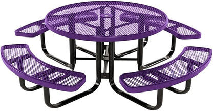 Coated Outdoor Furniture Heavy-Duty Portable Outdoor Kids Table with Umbrella Hole, Expanded Metal Kids Picnic Table, Commercial-Grade, Made in America (46 In, Round, Childrens, Purple)